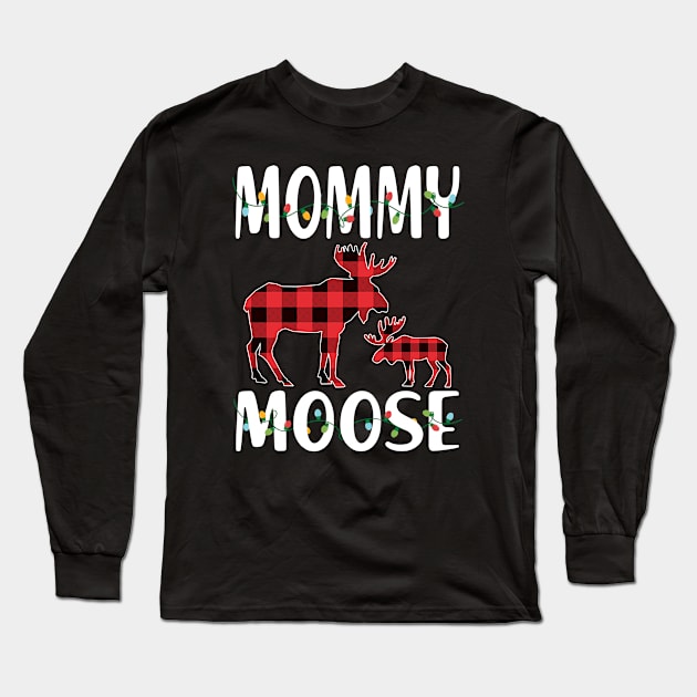 Red Plaid Mommy Moose Matching Family Pajama Christmas Gift Long Sleeve T-Shirt by intelus